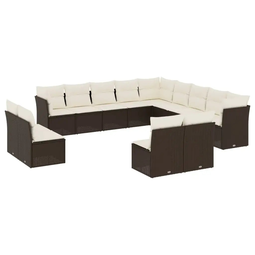 Set Divani da Giardino 13 pz con Cuscini Marrone in Polyrattan - homemem39