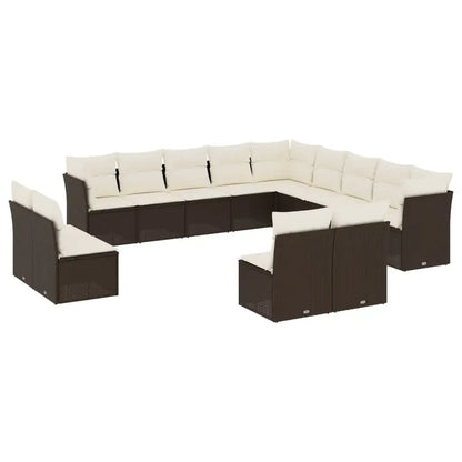 Set Divani da Giardino 13 pz con Cuscini Marrone in Polyrattan - homemem39