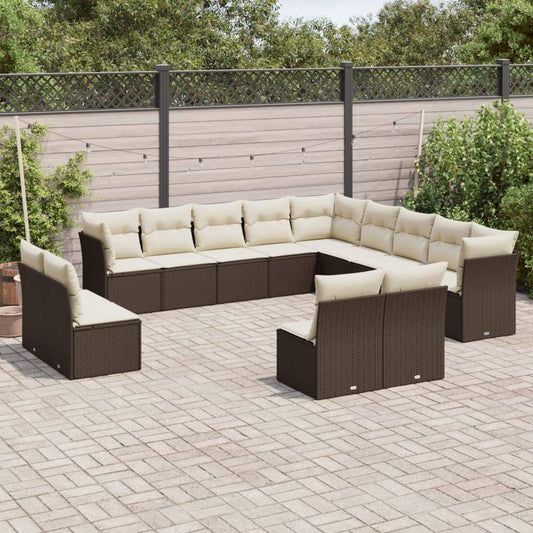 Set Divani da Giardino 13 pz con Cuscini Marrone in Polyrattan - homemem39