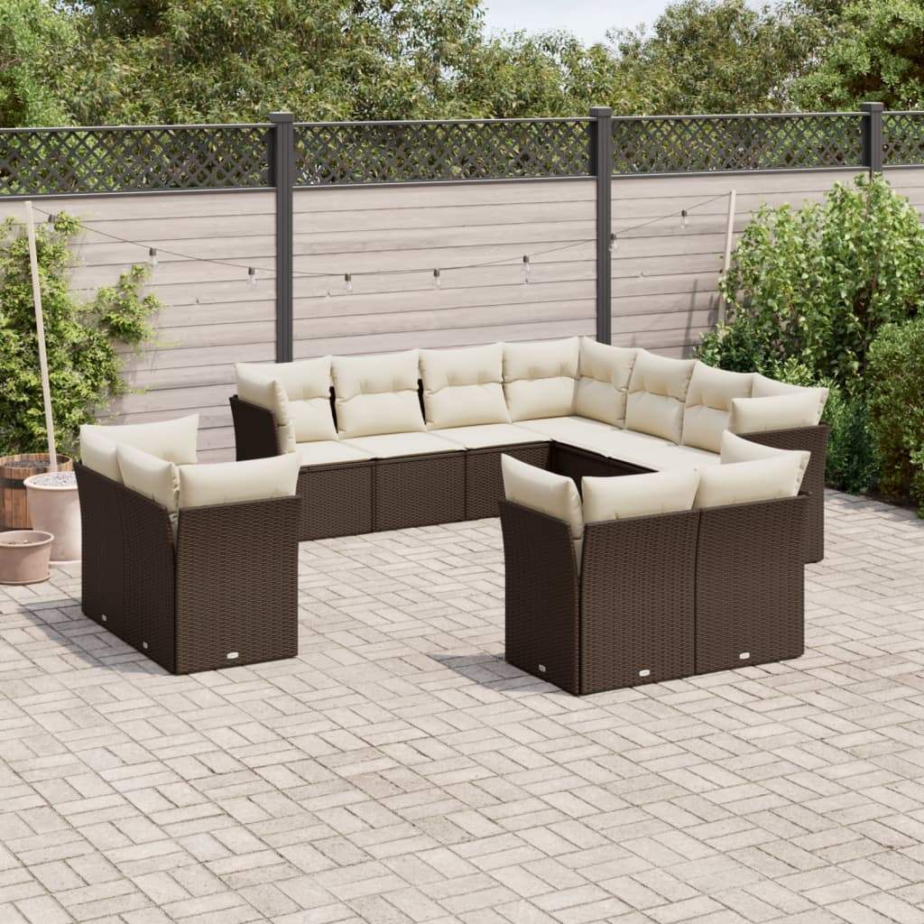 Set Divani da Giardino 11 pz con Cuscini Polyrattan Marrone - homemem39