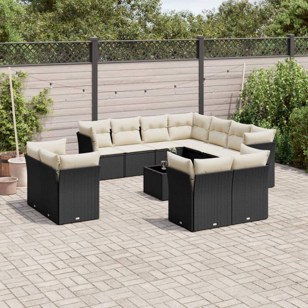 Set Divani da Giardino 12 pz con Cuscini Nero in Polyrattan - homemem39