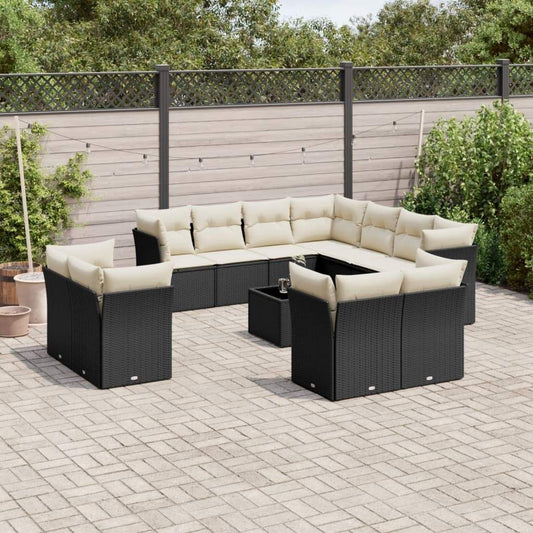 Set Divani da Giardino 12 pz con Cuscini Nero in Polyrattan - homemem39