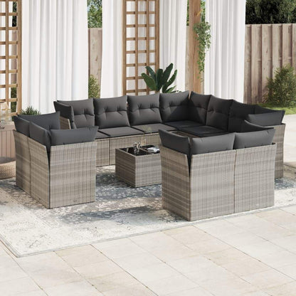 Set Divano Giardino 12 pz con Cuscini Grigio Chiaro Polyrattan - homemem39
