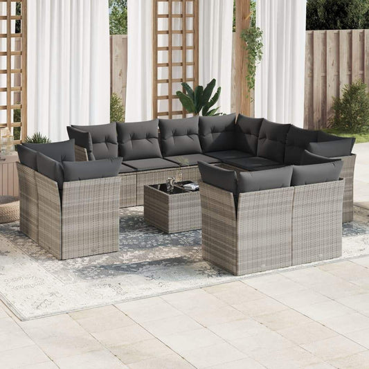 Set Divano Giardino 12 pz con Cuscini Grigio Chiaro Polyrattan - homemem39
