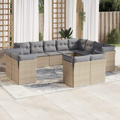 Set Divani da Giardino 12 pz con Cuscini Beige in Polyrattan - homemem39