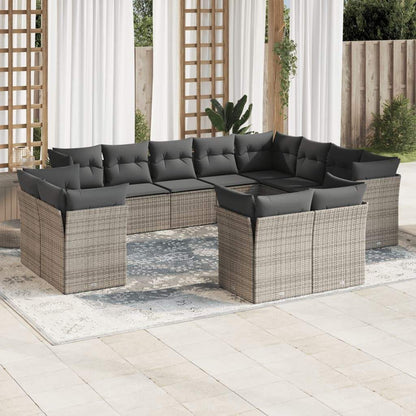 Set Divani da Giardino 12 pz con Cuscini Grigio in Polyrattan - homemem39