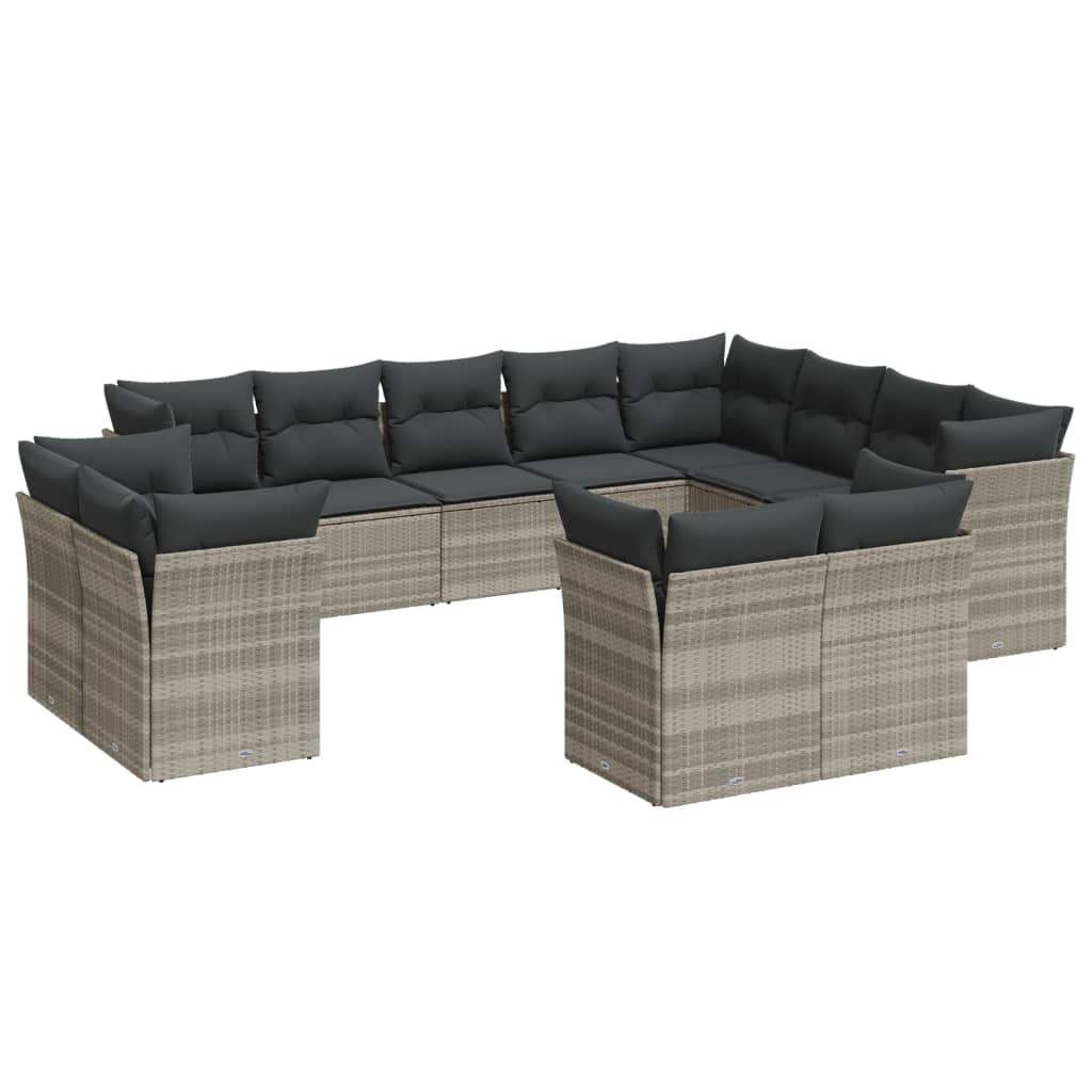 Set Divano Giardino 12 pz con Cuscini Grigio Chiaro Polyrattan - homemem39