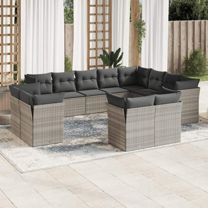 Set Divano Giardino 12 pz con Cuscini Grigio Chiaro Polyrattan - homemem39