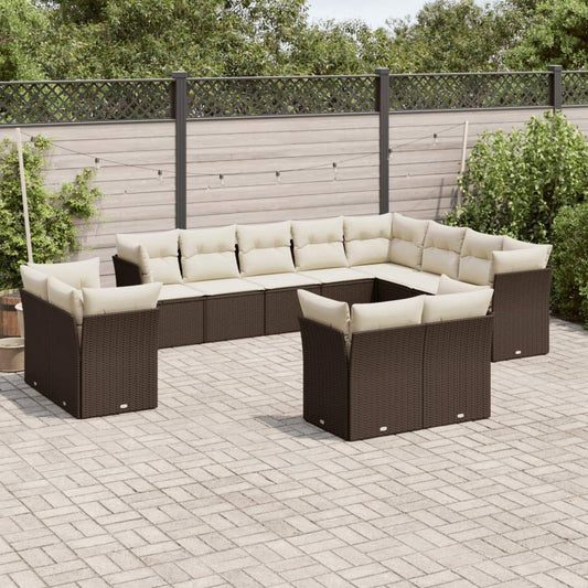 Set Divani da Giardino 12 pz con Cuscini Marrone in Polyrattan - homemem39