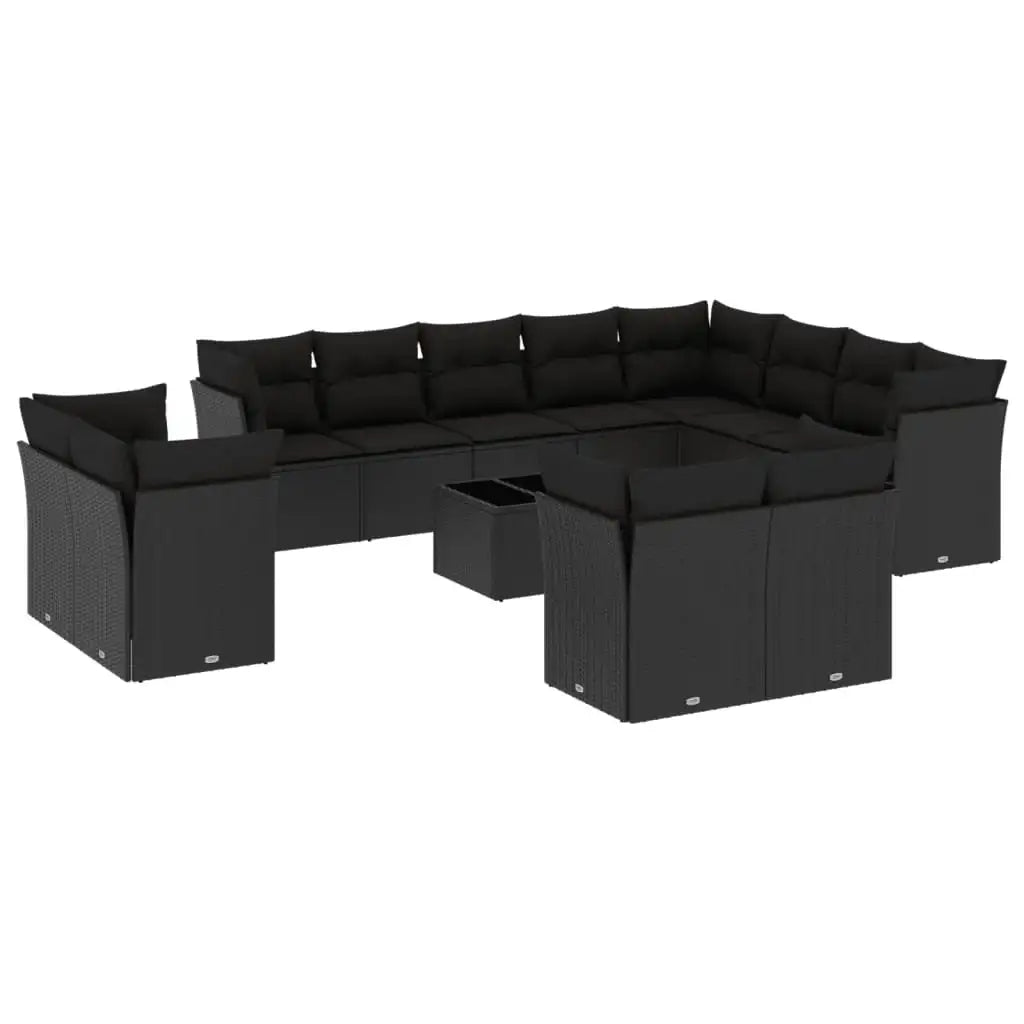 Set Divani da Giardino 13pz con Cuscini Nero in Polyrattan - homemem39