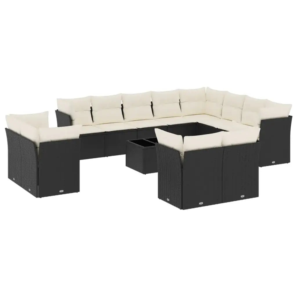 Set Divani da Giardino 13pz con Cuscini Nero in Polyrattan - homemem39