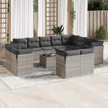 Set Divani Giardino 13 pz con Cuscini Grigio Chiaro Polyrattan - homemem39