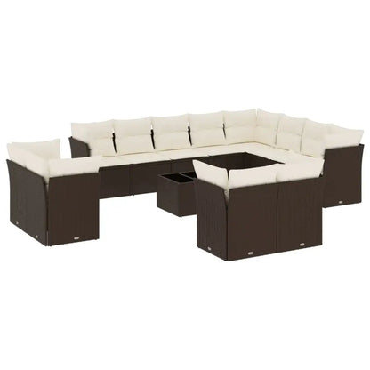 Set Divani da Giardino 13 pz con Cuscini Marrone in Polyrattan - homemem39