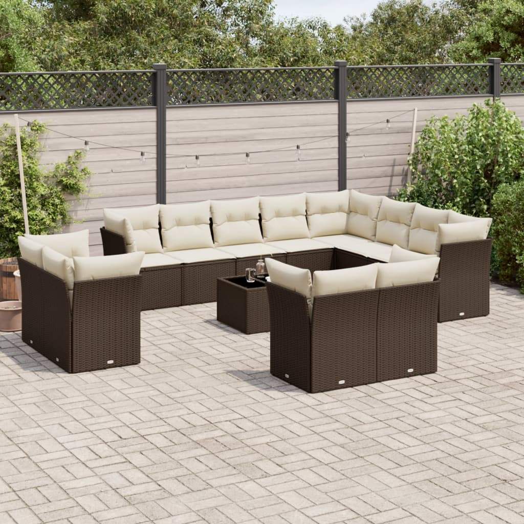 Set Divani da Giardino 13 pz con Cuscini Marrone in Polyrattan - homemem39