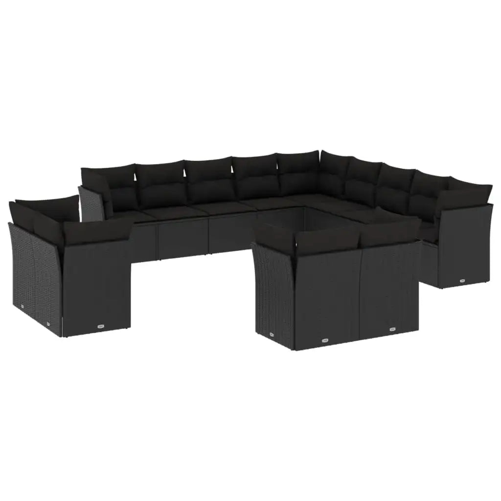 Set Divani da Giardino 13pz con Cuscini Nero in Polyrattan - homemem39