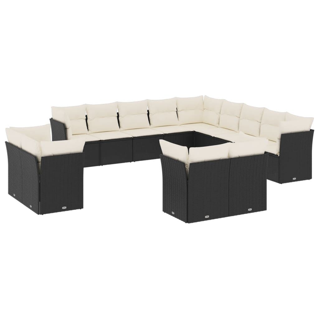 Set Divani da Giardino 13pz con Cuscini Nero in Polyrattan | homemem39