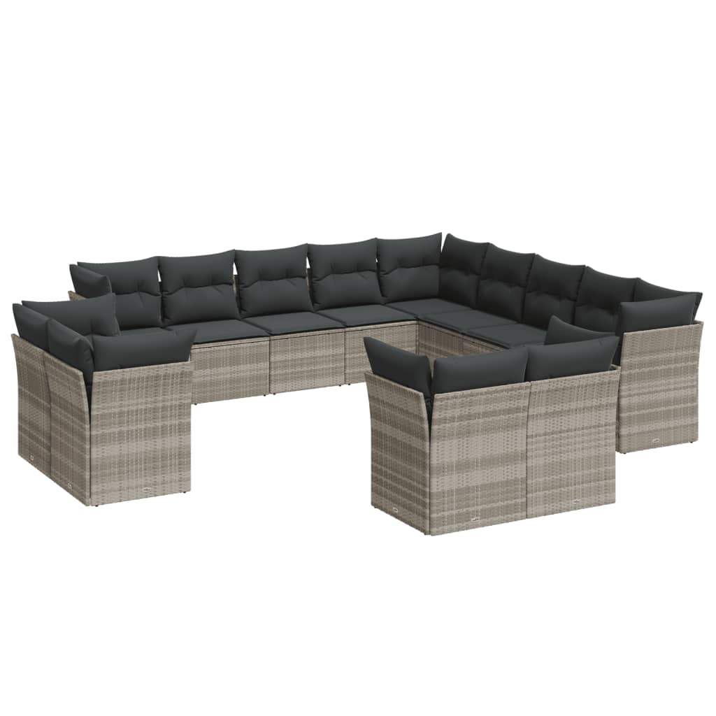 Set Divani Giardino 13 pz con Cuscini Grigio Chiaro Polyrattan - homemem39