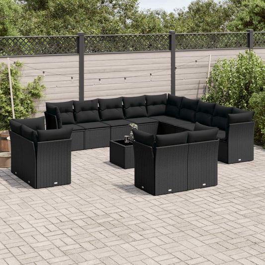 Set Divani da Giardino 14pz con Cuscini in Polyrattan Nero - homemem39