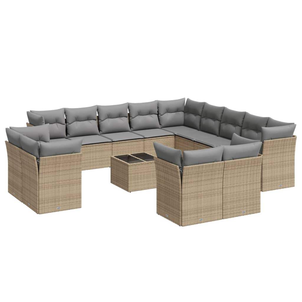 Set Divani da Giardino 14pz con Cuscini in Polyrattan Beige - homemem39