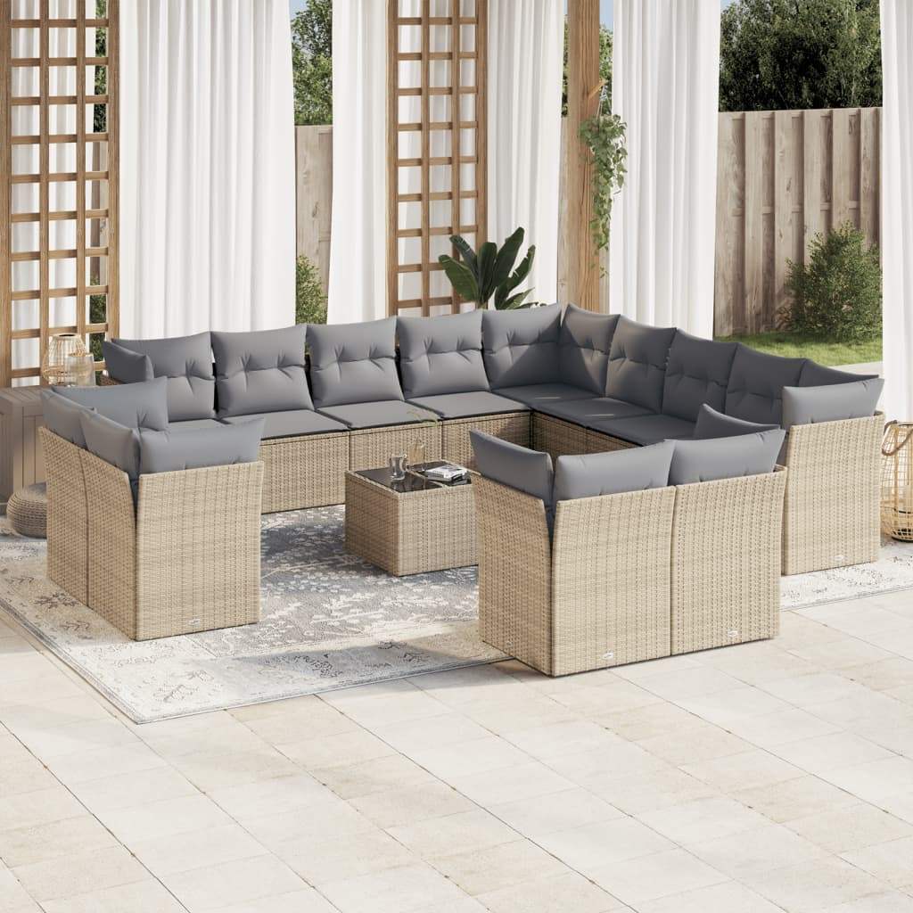 Set Divani da Giardino 14pz con Cuscini in Polyrattan Beige - homemem39