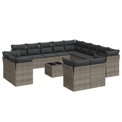 Set Divani da Giardino 14pz con Cuscini in Polyrattan Grigio - homemem39