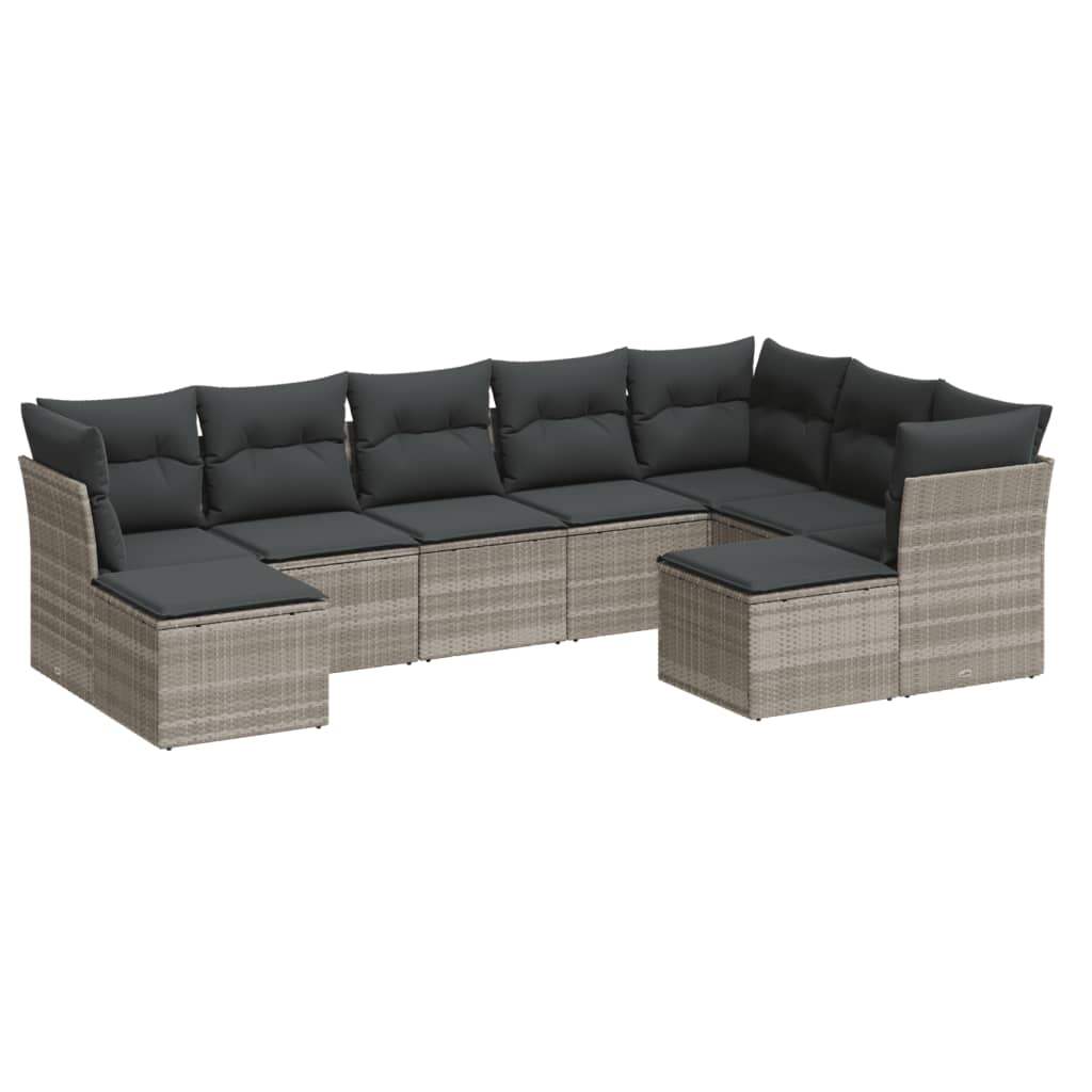 Set Divano da Giardino 9pz con Cuscini Grigio Chiaro Polyrattan - homemem39