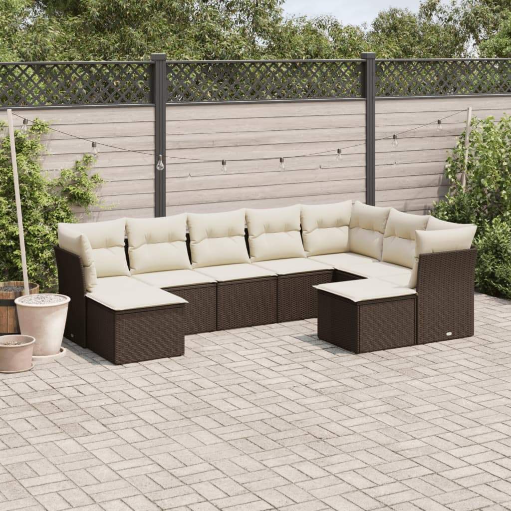 Set Divani da Giardino 9pz con Cuscini Marrone in Polyrattan - homemem39