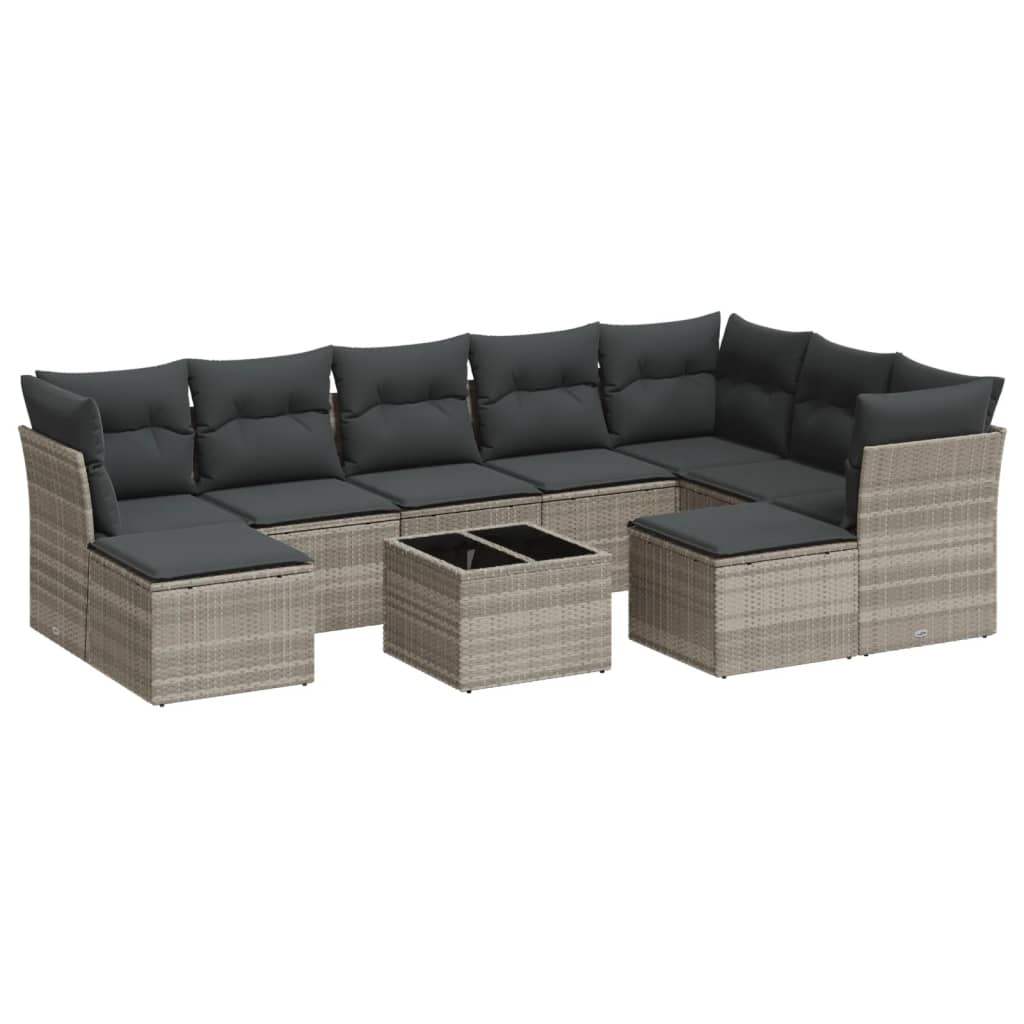 Set Divano Giardino 10 pz con Cuscini Grigio Chiaro Polyrattan - homemem39