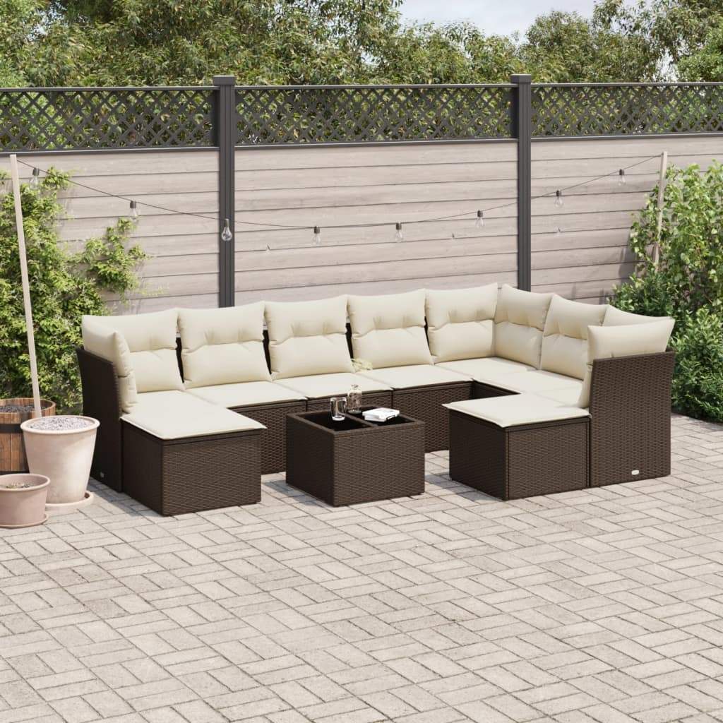 Set Divani da Giardino 10pz con Cuscini in Polyrattan Marrone - homemem39