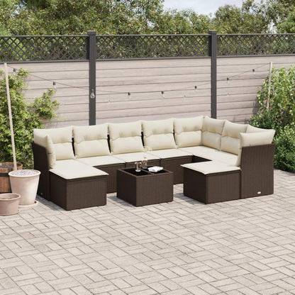 Set Divani da Giardino 10pz con Cuscini in Polyrattan Marrone - homemem39