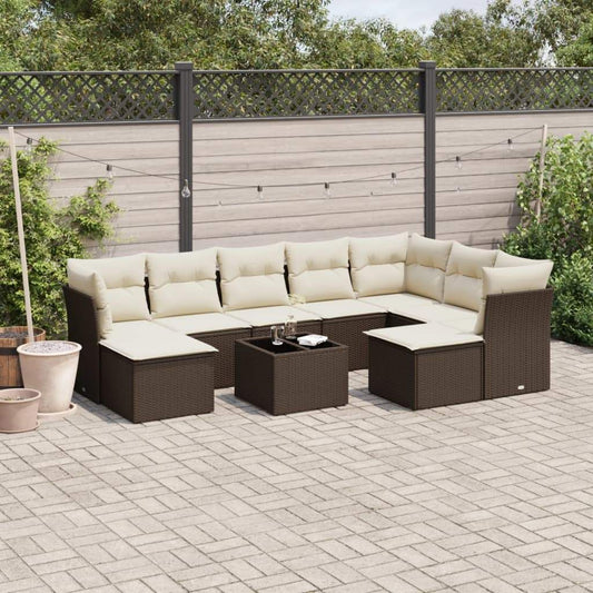 Set Divani da Giardino 10pz con Cuscini in Polyrattan Marrone - homemem39