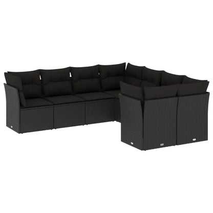 Set Divani da Giardino con Cuscini 8 pz Nero in Polyrattan - homemem39