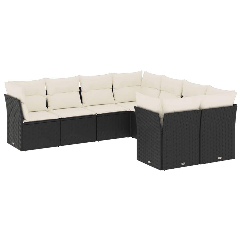 Set Divani da Giardino con Cuscini 8 pz Nero in Polyrattan - homemem39