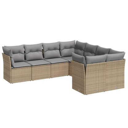 Set Divano da Giardino 8 pz con Cuscini Beige in Polyrattan - homemem39