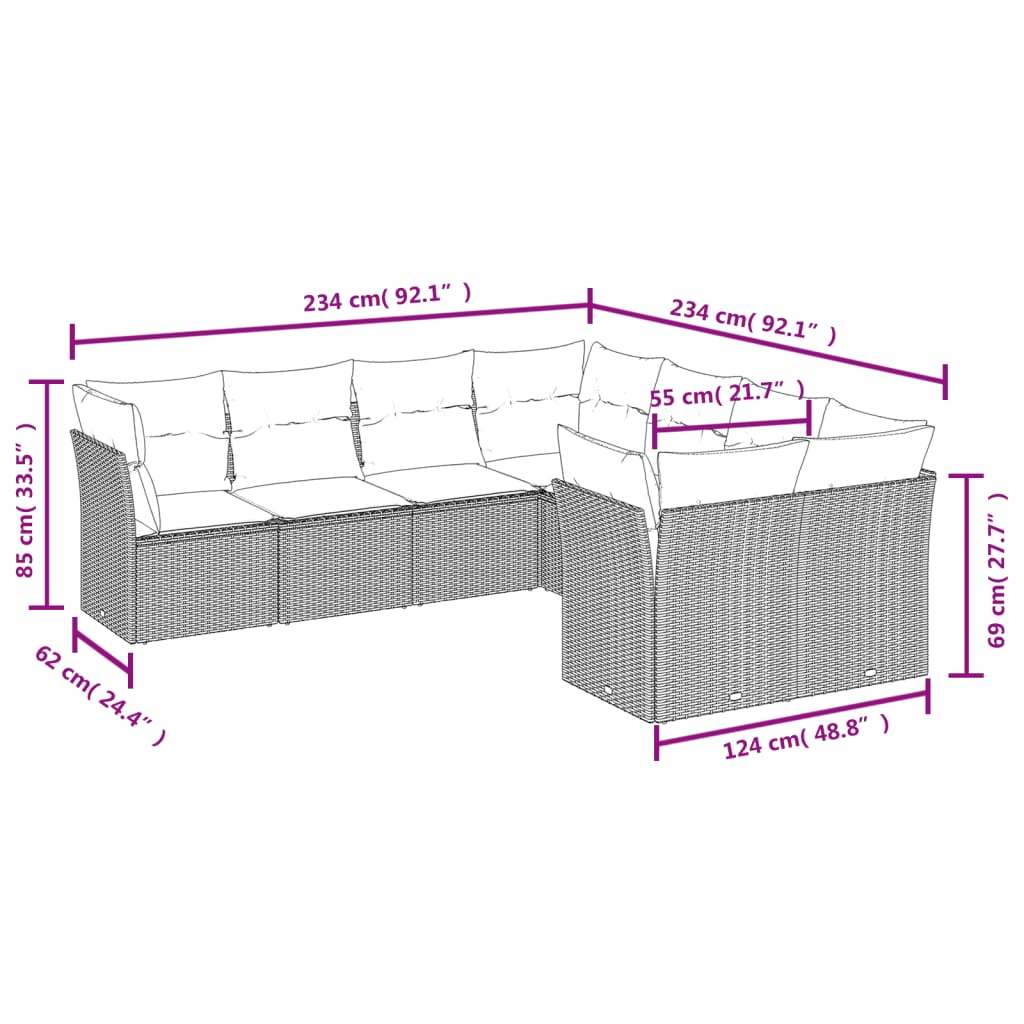 Set Divano da Giardino 8pz con Cuscini Grigio Chiaro Polyrattan - homemem39