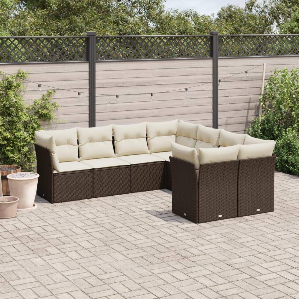 Set Divani da Giardino 8 pz con Cuscini Marrone in Polyrattan - homemem39