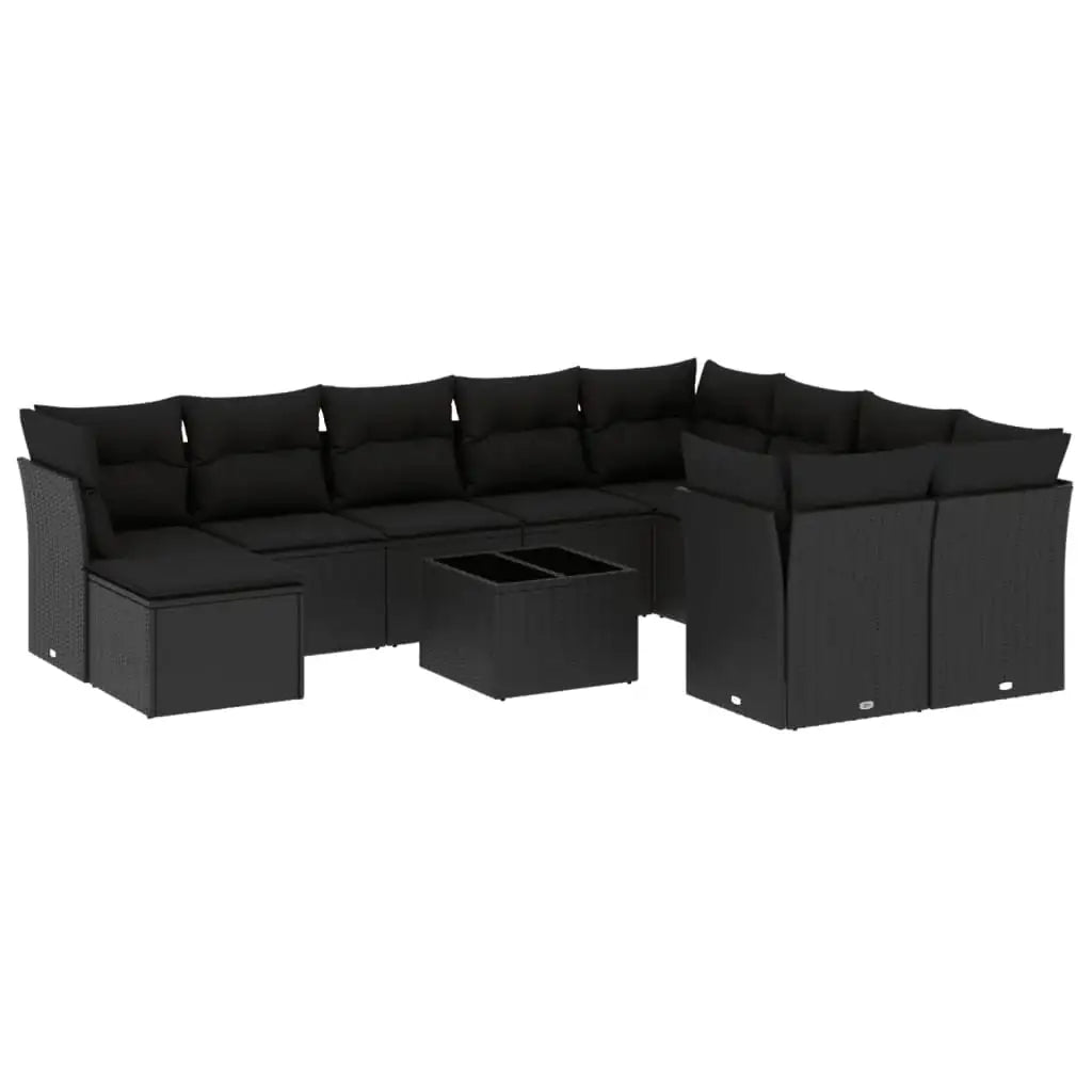 Set Divani da Giardino 11 pz con Cuscini in Polyrattan Nero - homemem39