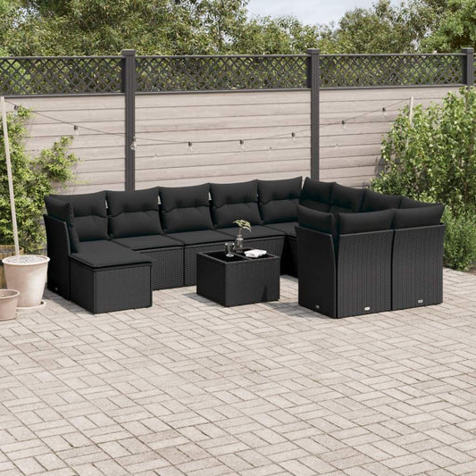 Set Divani da Giardino 11 pz con Cuscini in Polyrattan Nero - homemem39