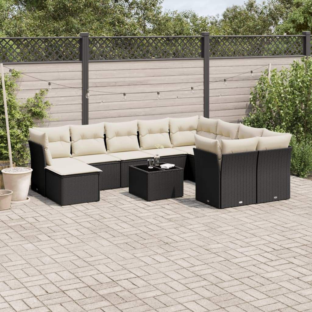 Set Divani da Giardino 11 pz con Cuscini in Polyrattan Nero - homemem39