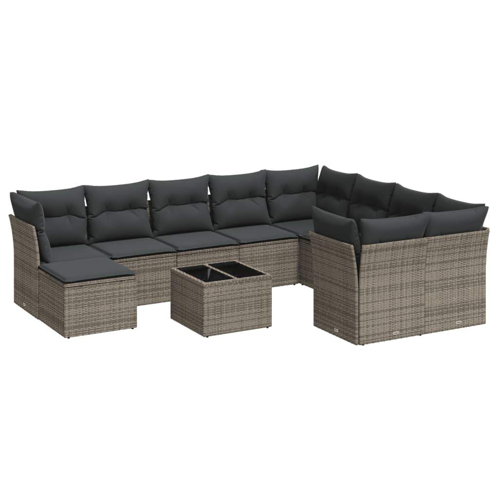 Set Divani da Giardino 11 pz con Cuscini in Polyrattan Grigio - homemem39