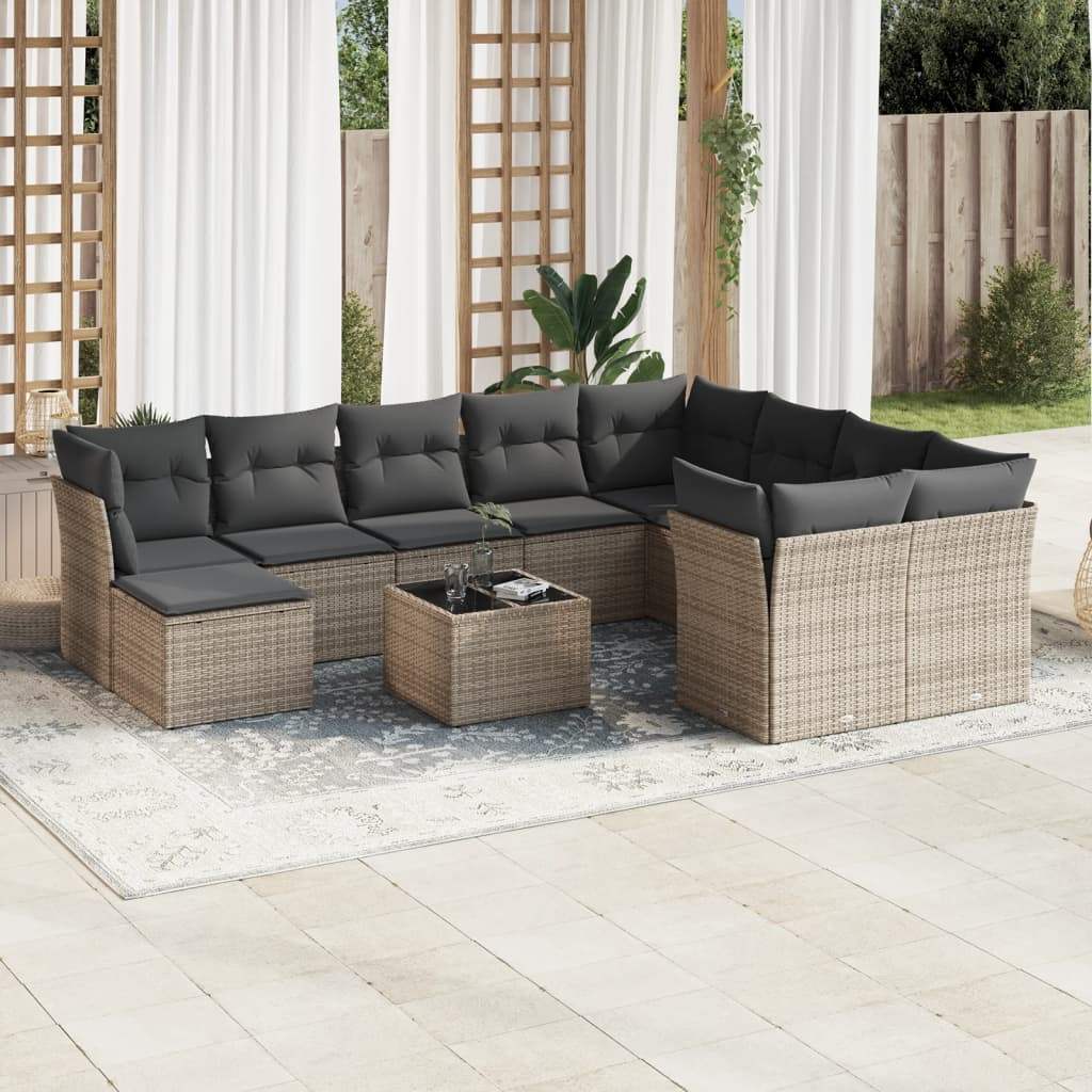Set Divani da Giardino 11 pz con Cuscini in Polyrattan Grigio - homemem39