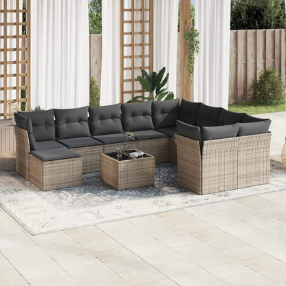 Set Divani da Giardino 11 pz con Cuscini in Polyrattan Grigio - homemem39