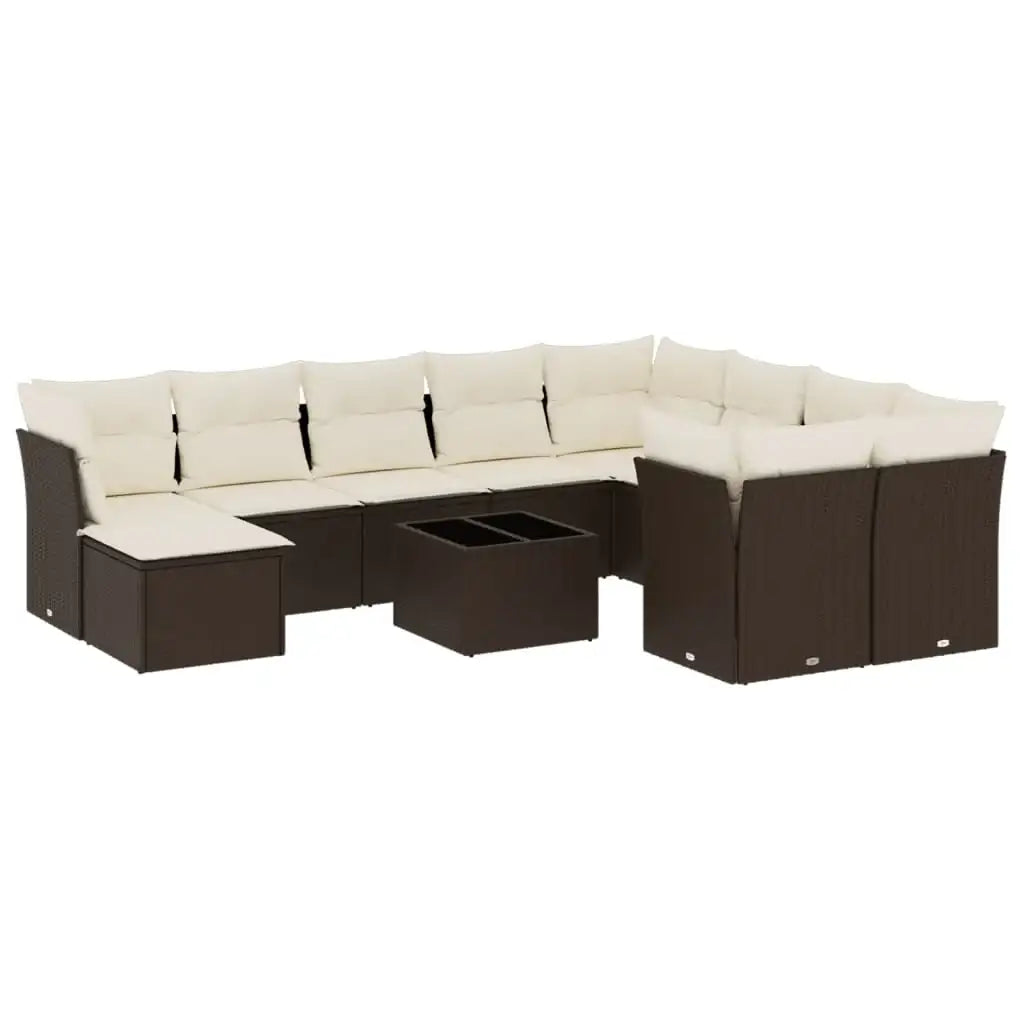 Set Divani da Giardino 11 pz con Cuscini Polyrattan Marrone - homemem39