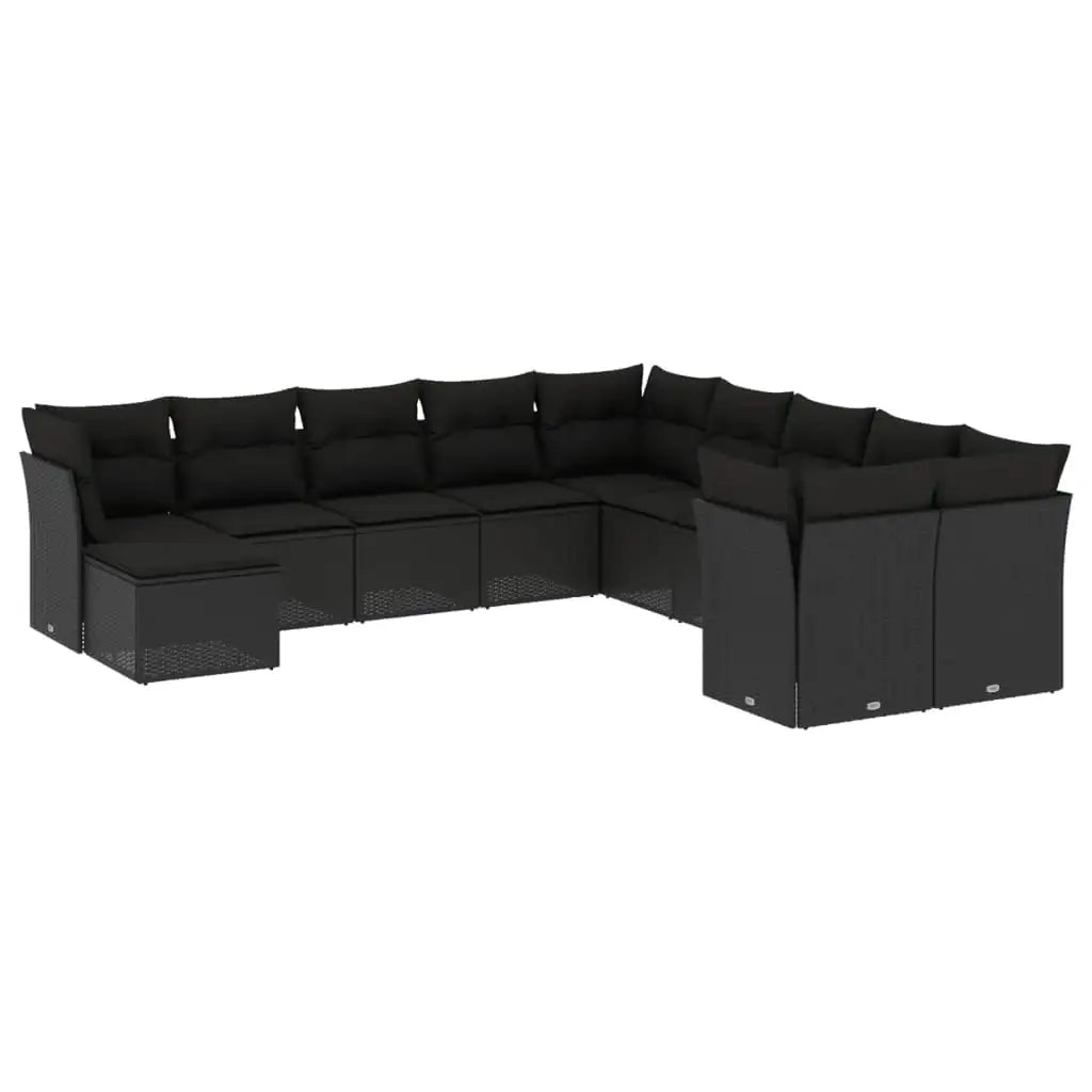 Set Divani da Giardino 11 pz con Cuscini in Polyrattan Nero - homemem39