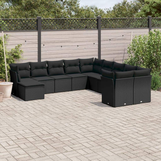Set Divani da Giardino 11 pz con Cuscini in Polyrattan Nero - homemem39