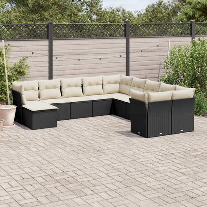 Set Divani da Giardino 11 pz con Cuscini in Polyrattan Nero - homemem39