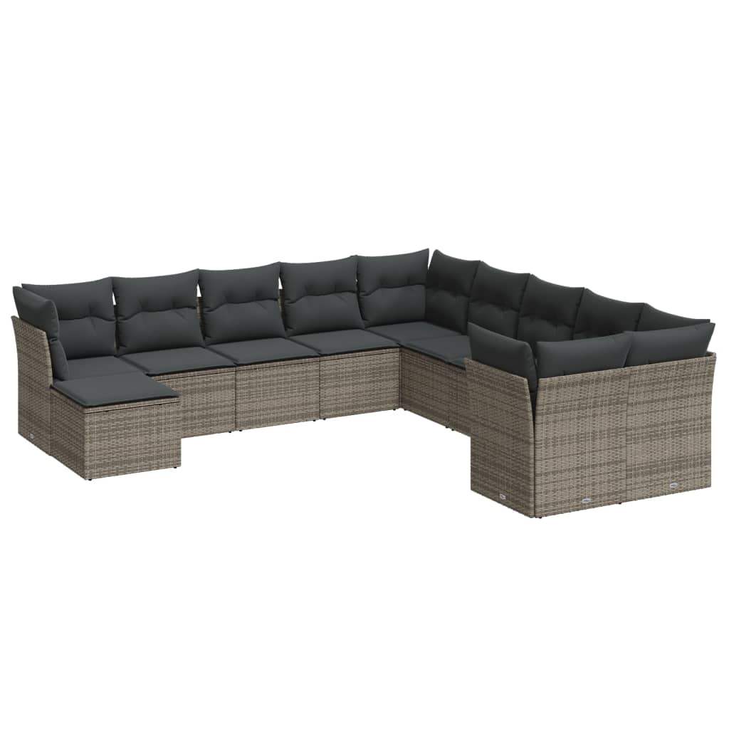 Set Divani da Giardino 11 pz con Cuscini in Polyrattan Grigio - homemem39