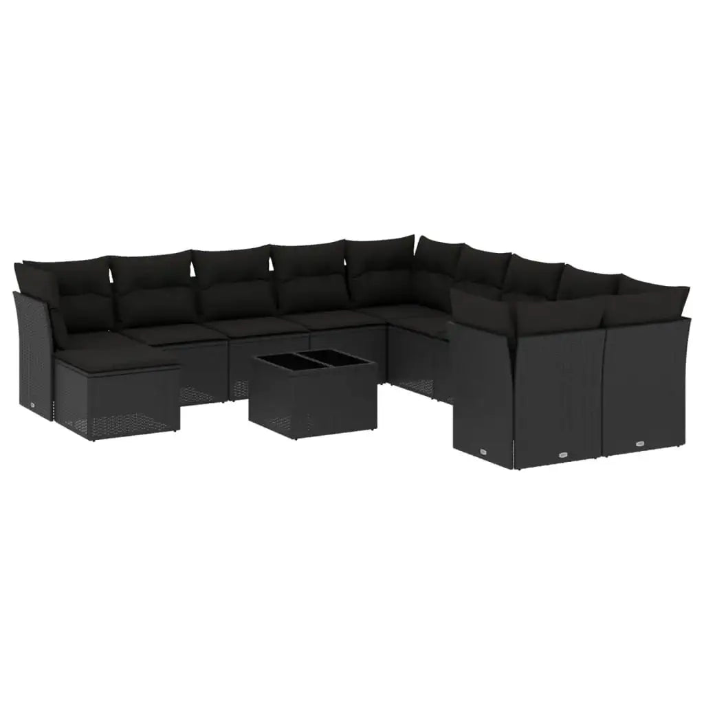 Set Divani da Giardino 12 pz con Cuscini Nero in Polyrattan - homemem39
