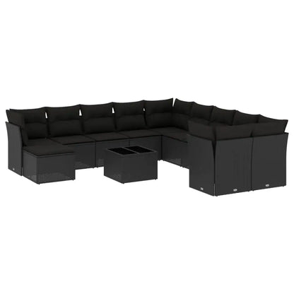 Set Divani da Giardino 12 pz con Cuscini Nero in Polyrattan - homemem39