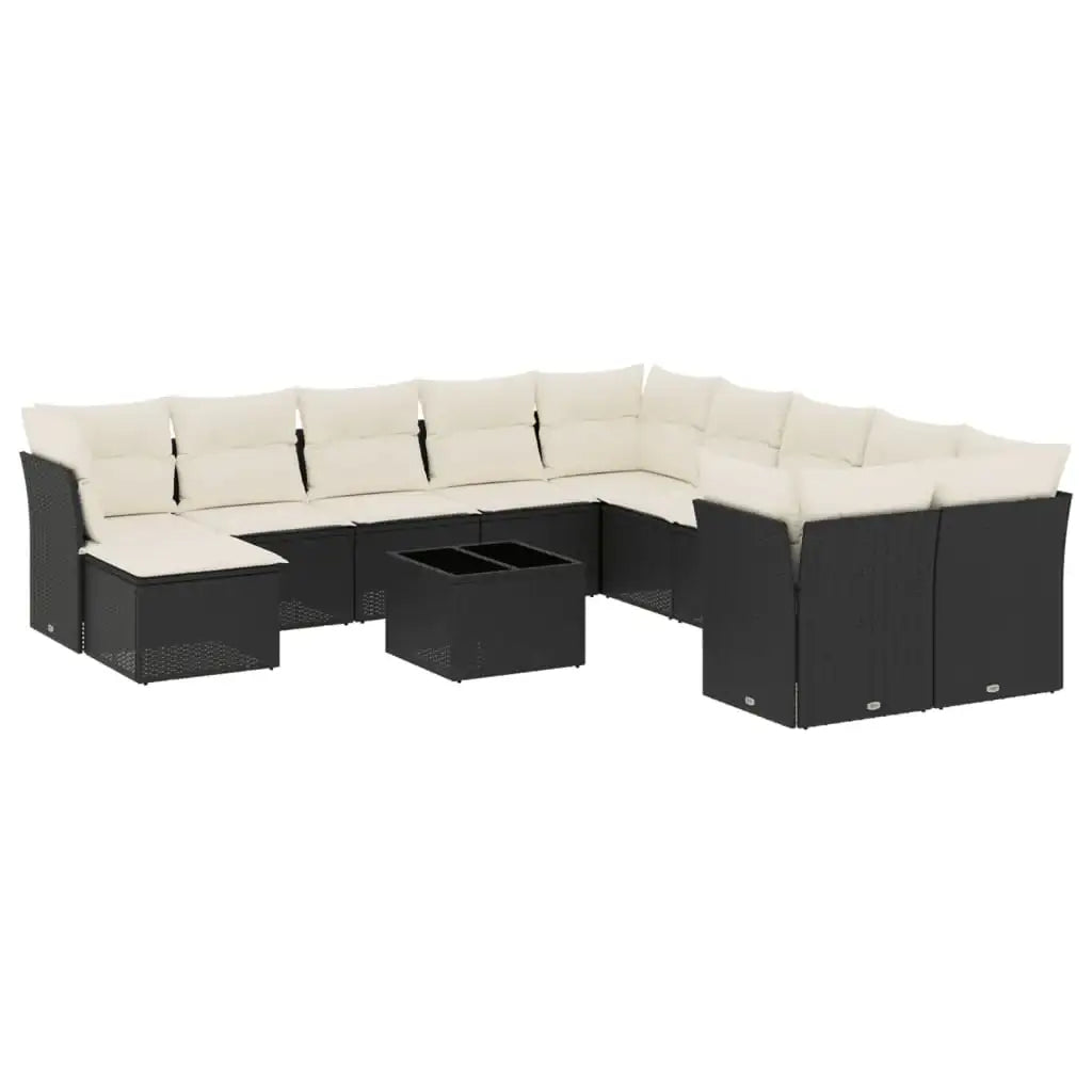 Set Divani da Giardino 12 pz con Cuscini Nero in Polyrattan - homemem39